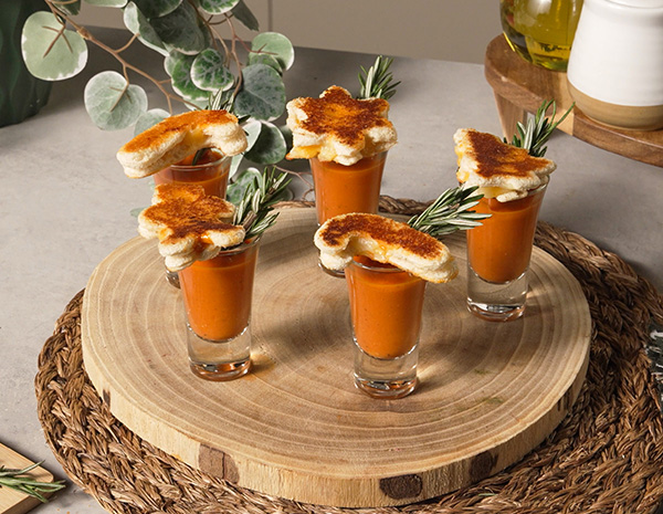 A grilled cheese and tomato soup recipe in shooters for the holidays.