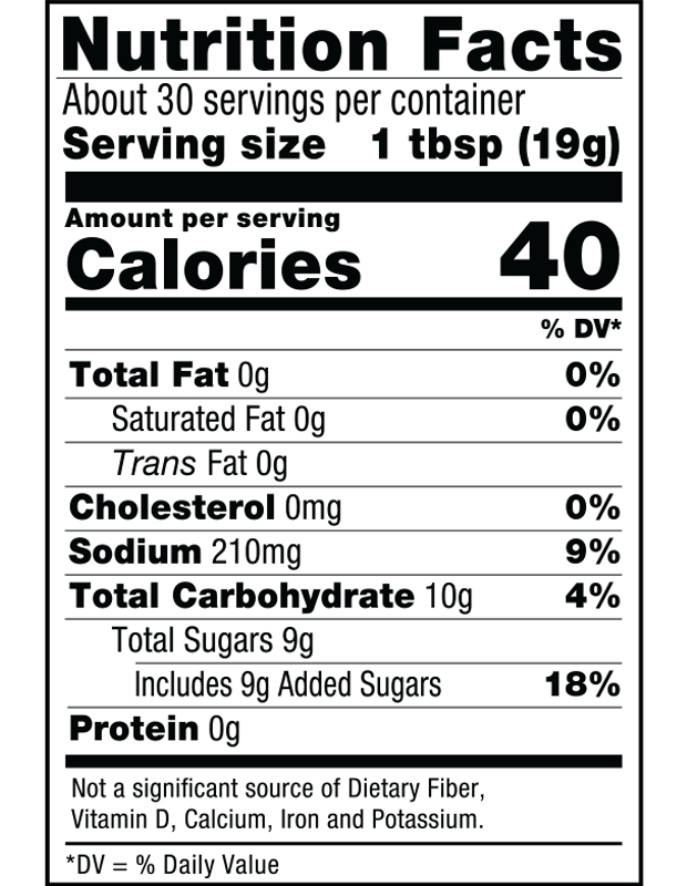 Honey-Sriracha- Nutrition Fact