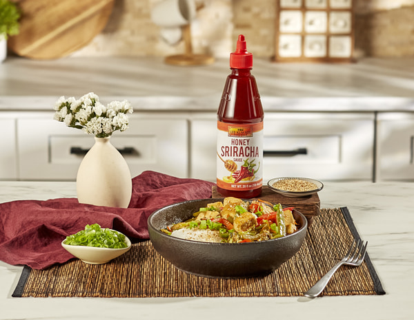 A honey sriracha tofu stir fry recipe with Lee Kum Kee Honey Sriracha
