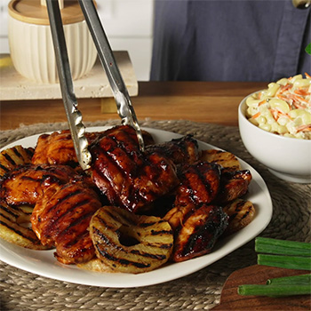 A huli huli chicken recipe marinated with Lee Kum Kee Less Sodium Soy Sauce