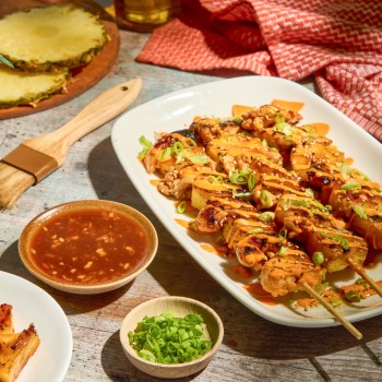 A huli huli pineapple chicken skewers recipe.