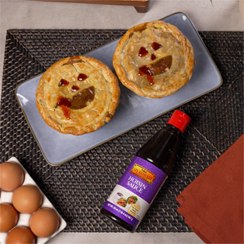 A Japanese Curry pot pie recipe designed for Halloween, shaped like Jack-o-Lanterns, and filled with pumpkin.