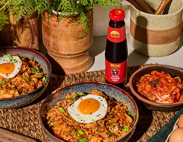 A kimchi fried rice recipe with ground pork added for extra protein, seasoned with oyster sauce.