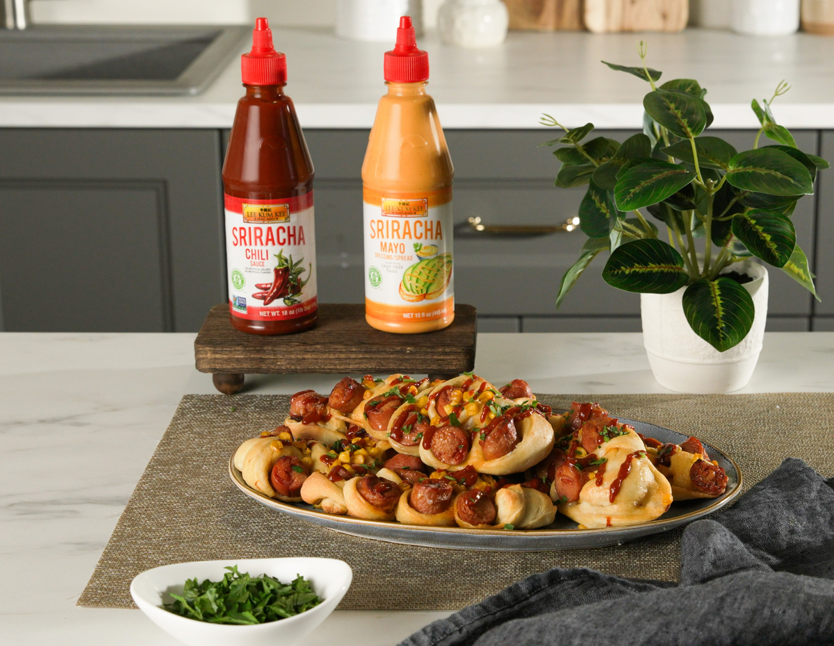 A Korean Sausage bread recipe flavored with Lee Kum Kee's Sriracha sauces.