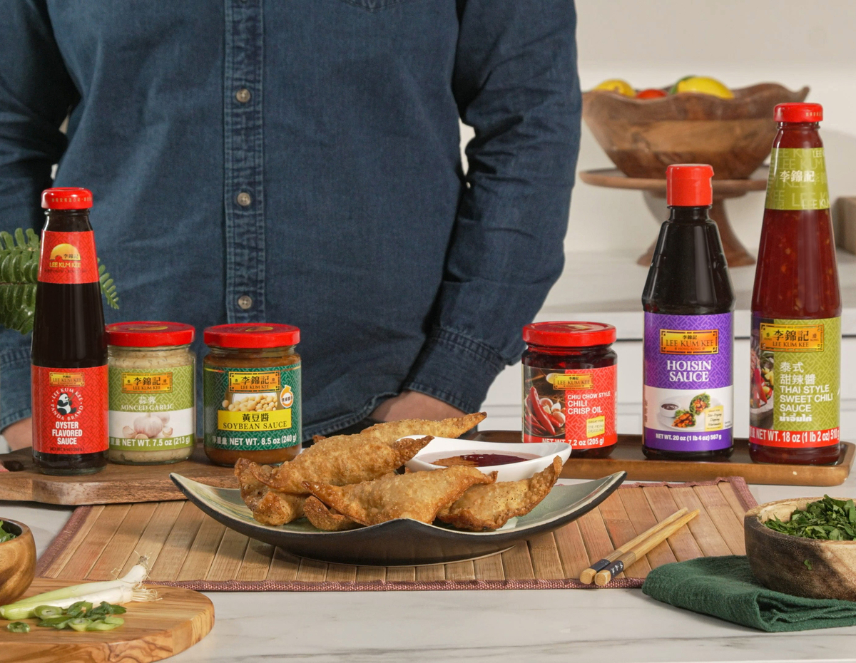 A Lao sausage wonton recipe with Lee Kum Kee Sweet Chili for dipping.