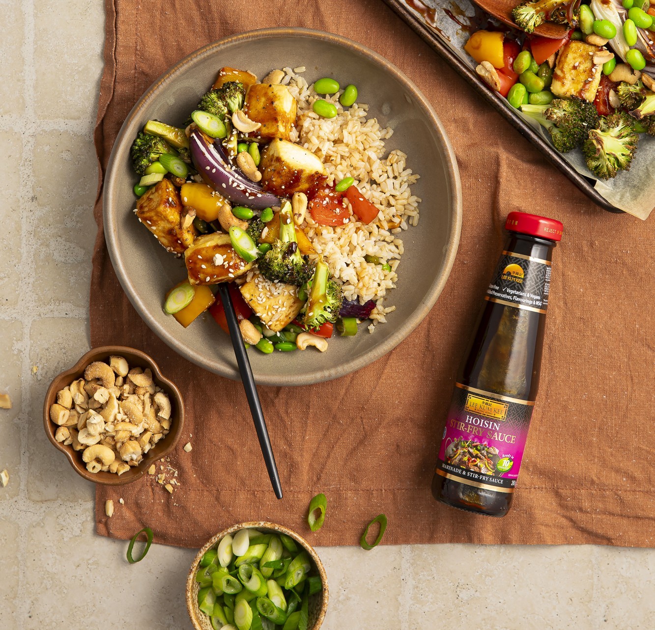 LKK Hoisin Vegetable Tofu  Cashew Tray Bake