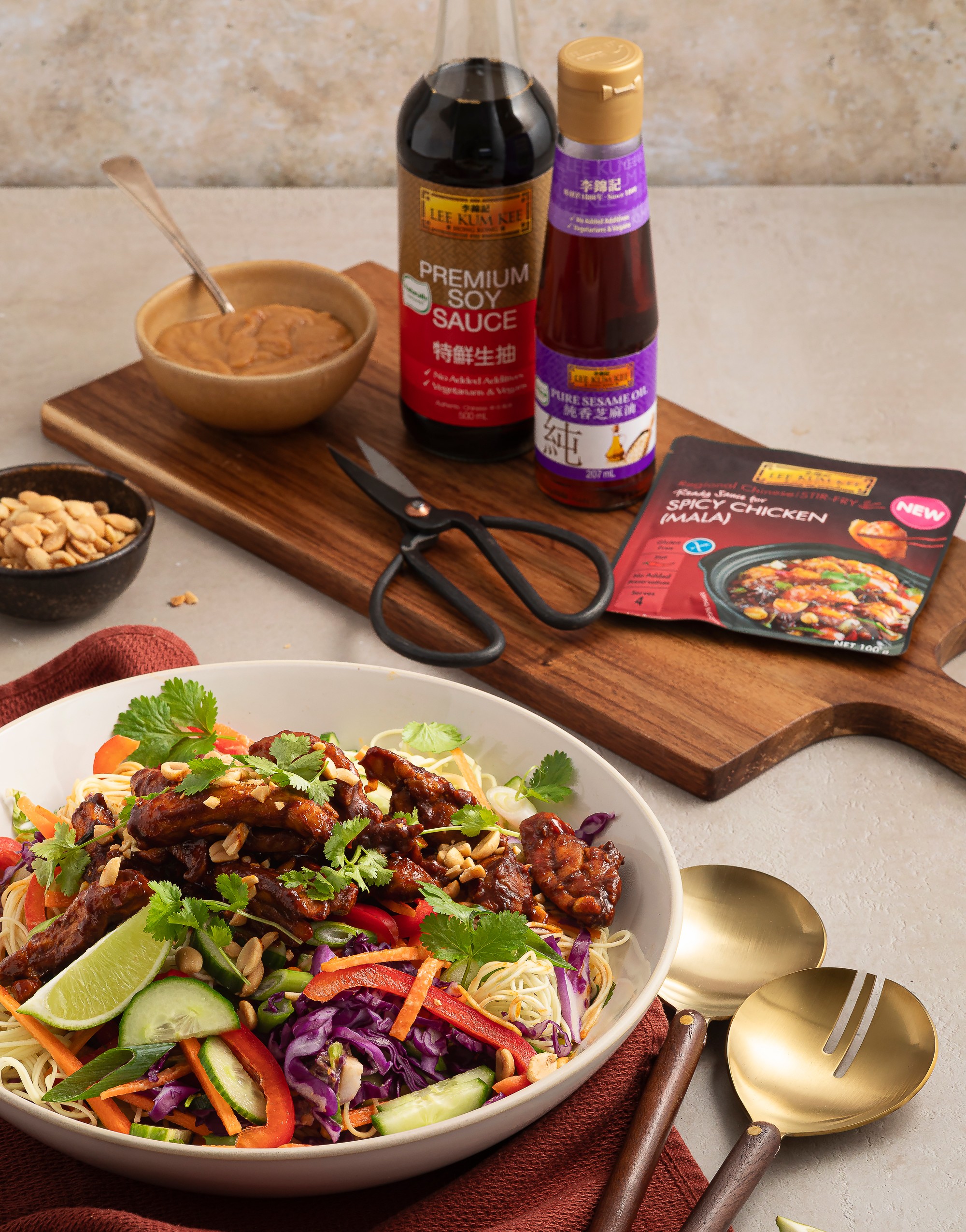 LKK Mala chicken  peanut noodle salad