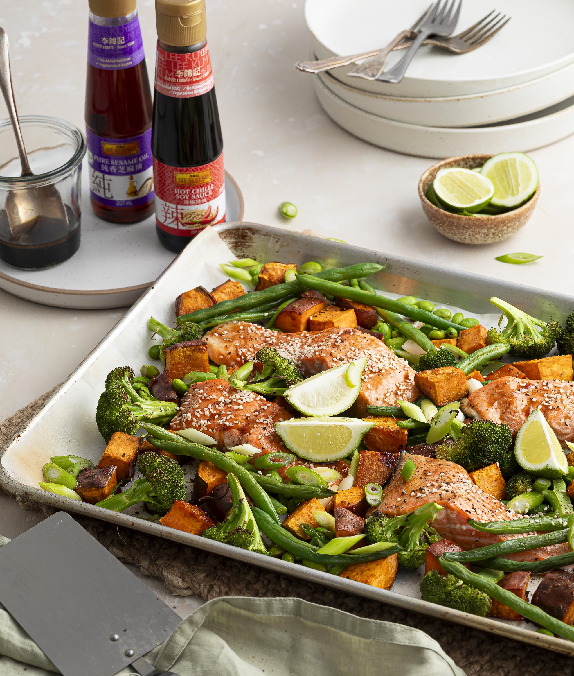 LKK Salmon Sweet Potato  Greens Tray Bake
