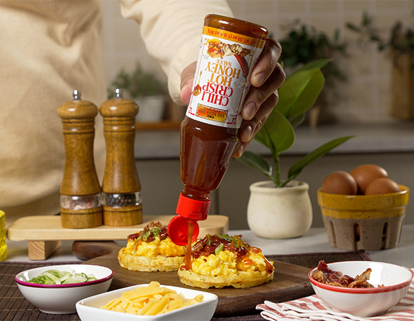 A Loaded hashbrowns recipe for brunch made in a waffle maker.