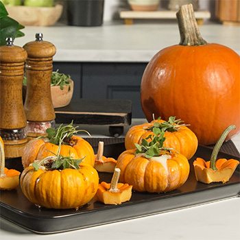 A mini pumpkin breakfast boats recipe for autumn.