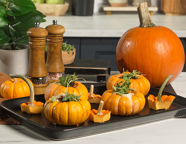 A mini pumpkin breakfast boats recipe for autumn.