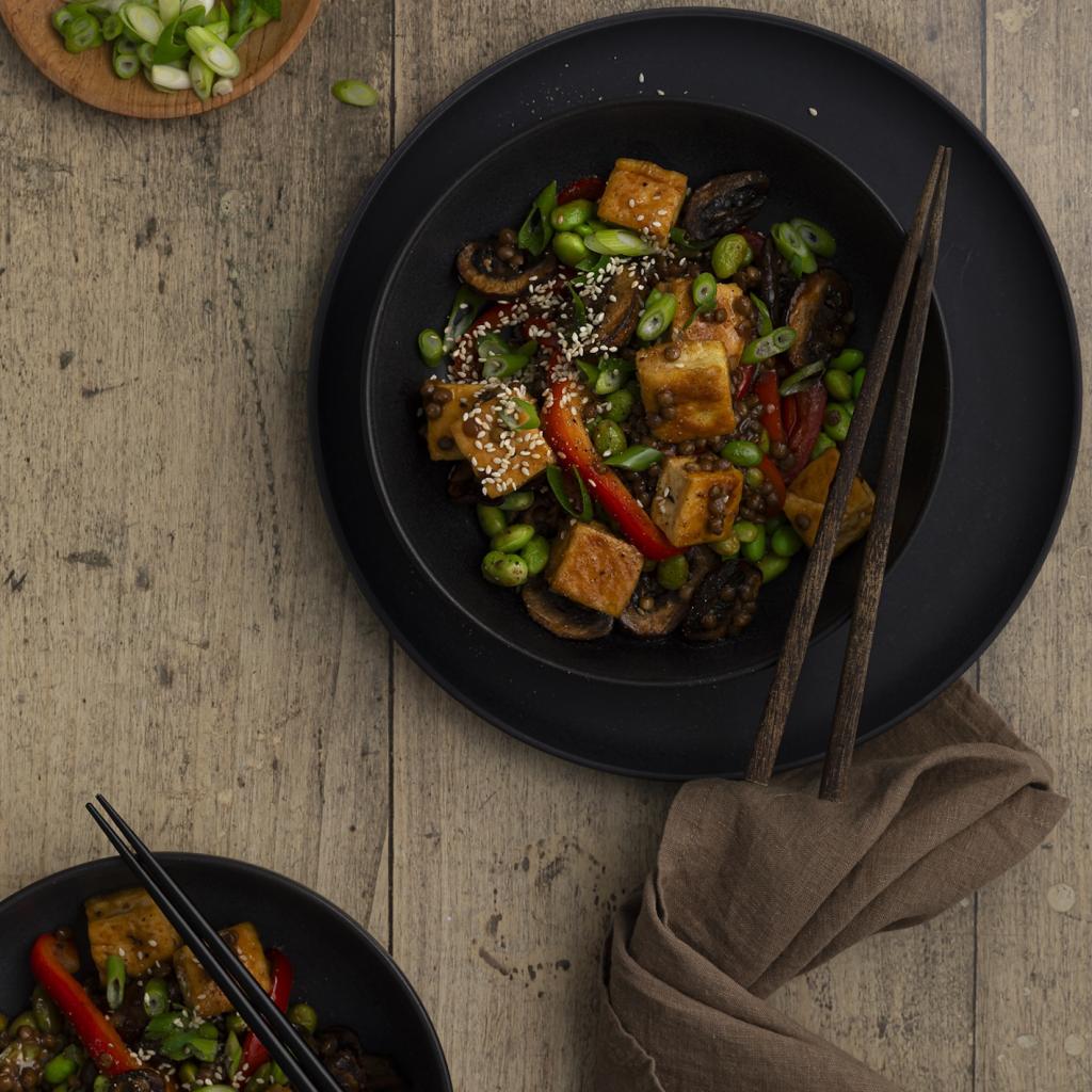 Mushroom Lentil  Tofu StirFry