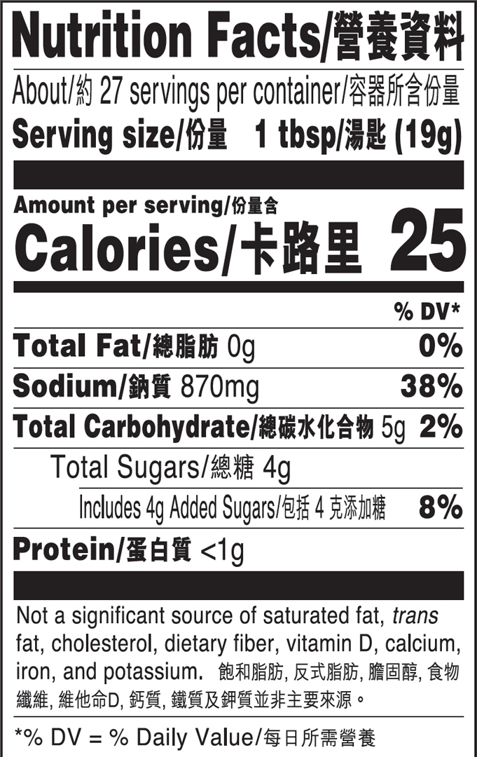 Oyster Sauce With Dried Scallop Nutrition Facts