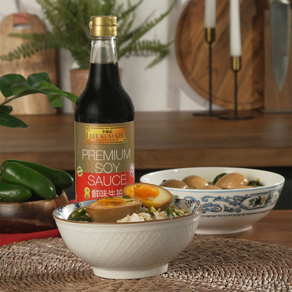 Korean style Mayak eggs, marinated in Lee Kum Kee Premium Soy Sauce.