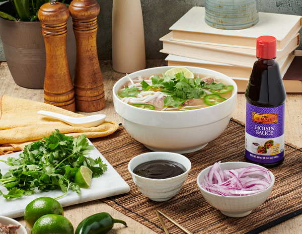 A pressure cooker pho recipe with brisket and Lee Kum Kee hoisin sauce.