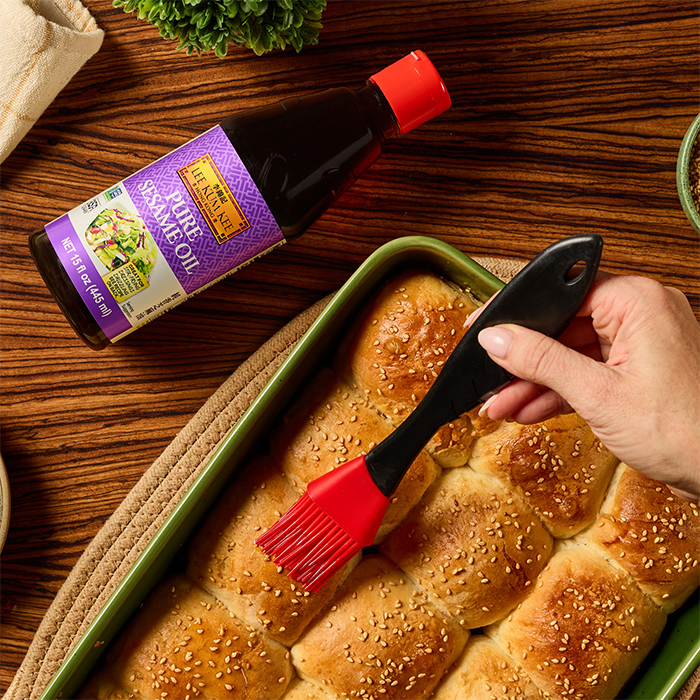 A pull apart milk bread recipe made with sesame oil for a unique fragrance.