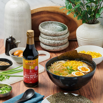 A ramen eggs recipe featuring Lee Kum Kee soy marinated eggs.