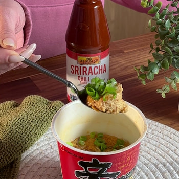 A ramen steamed egg recipe hack with Lee Kum Kee Sriracha.