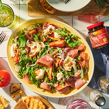 Recipe Burrata and Prosciutto Tomato Salad with Honey Chili Oil S