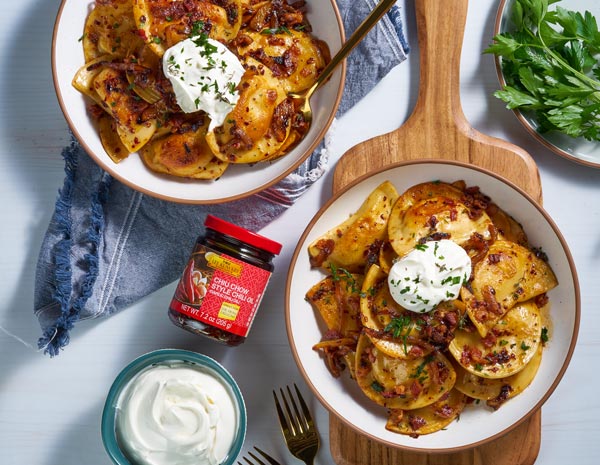 Recipe Cheese Pierogies with Chili Onion Butter Sauce