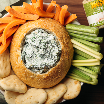 Recipe Garlic & Spinach Dip in a Bread Bowl S