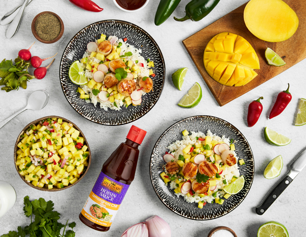 Recipe Grilled Scallops with Coconut Rice and Mango Salsa