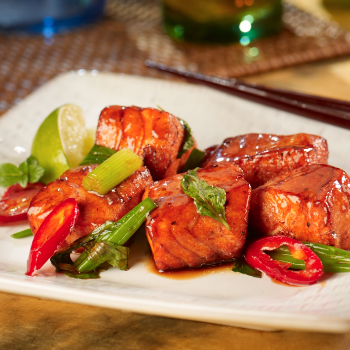 Recipe Lucky Pan-Glazed Salmon with Oyster Flavored Sauce and Basil