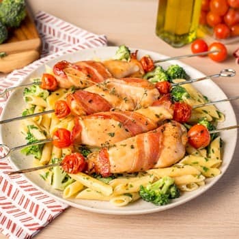 Bacon Wrapped Chicken Skewers with Oyster Sauce