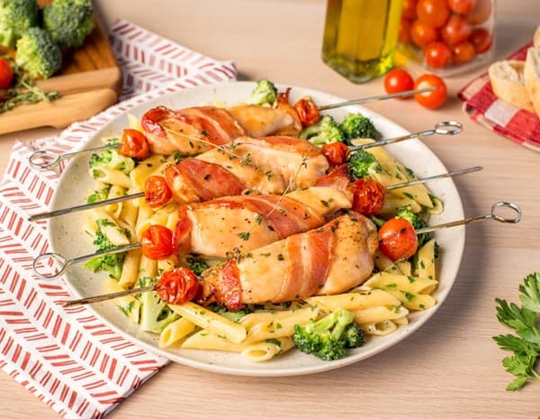 Bacon Wrapped Chicken Skewers with Oyster Sauce