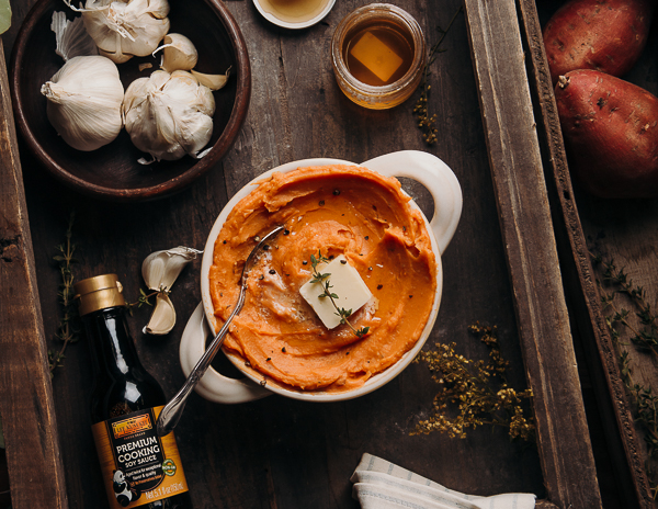 Recipe Roasted Garlic Mashed Sweet Potatoes