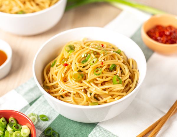Simple Sesame Noodles in a white bowl