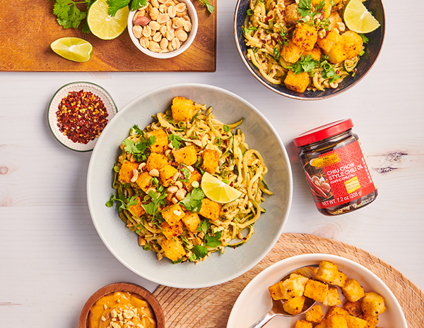 Recipe Spicy Peanut Zoodles with Cripsy Tofu