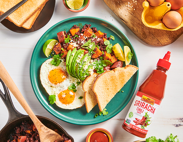Recipe Sriracha Maple Sweet Potato Chorizo Hash