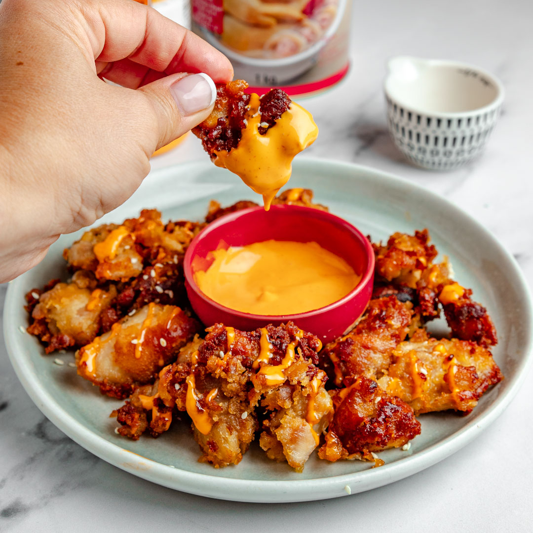 A popcorn chicken recipe with Lee Kum Kee Sriracha Mayo for dipping.