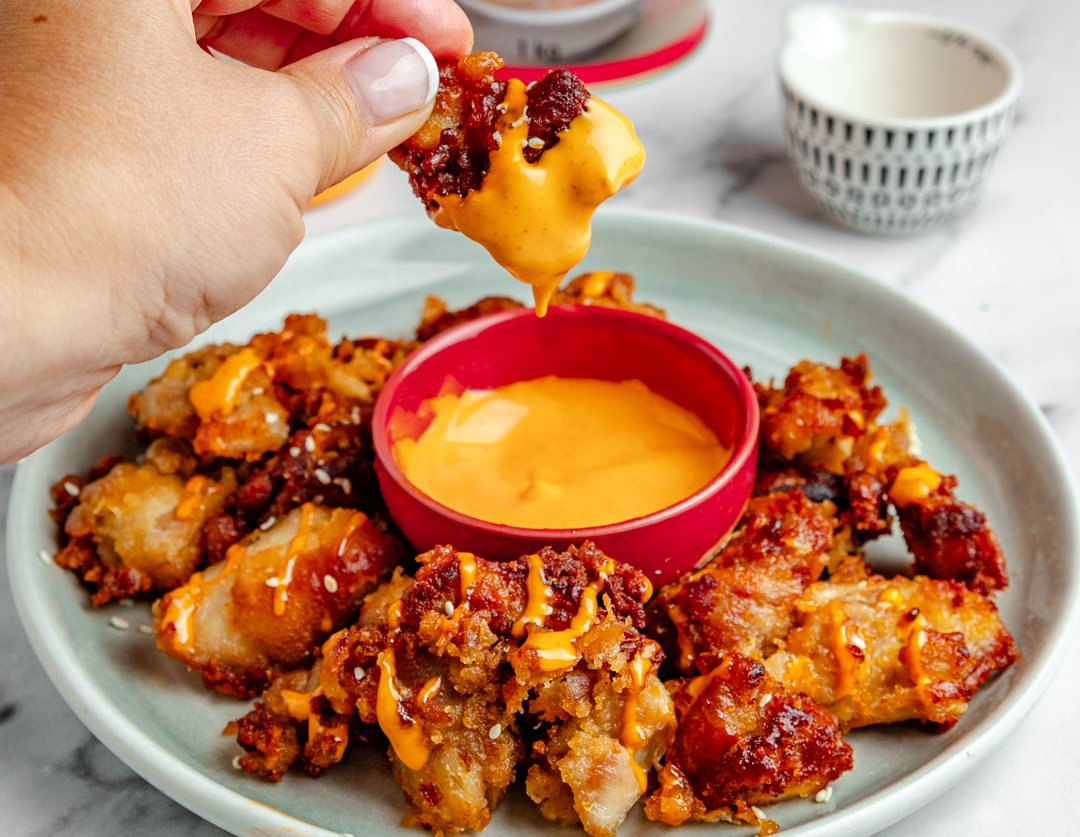 A popcorn chicken recipe with Lee Kum Kee Sriracha Mayo for dipping.