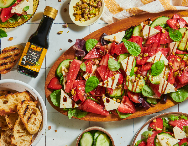 Recipe Strawberry Watermelon Feta Salad with a Soy Balsamic Glaze