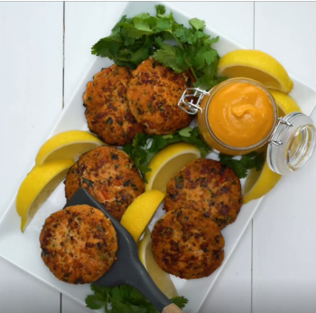 A beautiful plate of prepared Thai salmon cakes from Lee Kum Kee’s best recipe