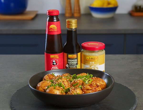 A bowl of crispy tiger skin eggs with the Lee Kum Kee sauces used in the recipe