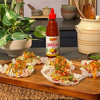 A rice paper tacos recipe with a spicy shrimp filling.