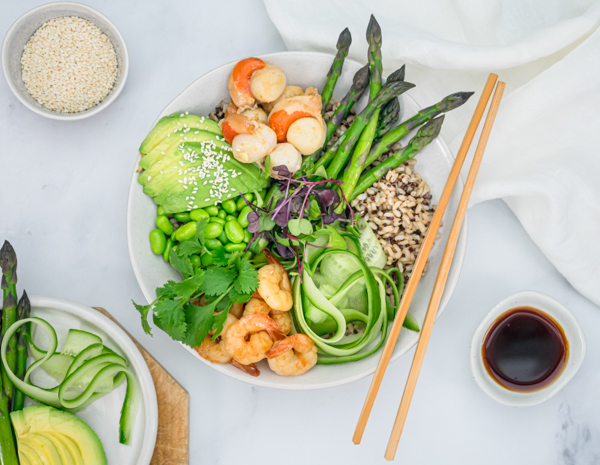 Scallop And Prawn Green Poke Bowls