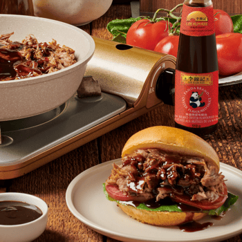 A slow cooker pulled pork recipe made with an oyster sauce marinade