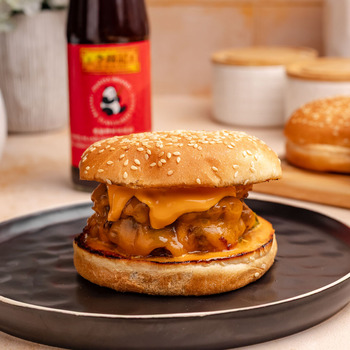 A smashburger recipe seasoned with Lee Kum Kee oyster sauce