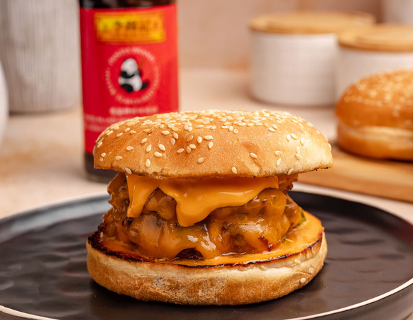 A smashburger recipe seasoned with Lee Kum Kee oyster sauce