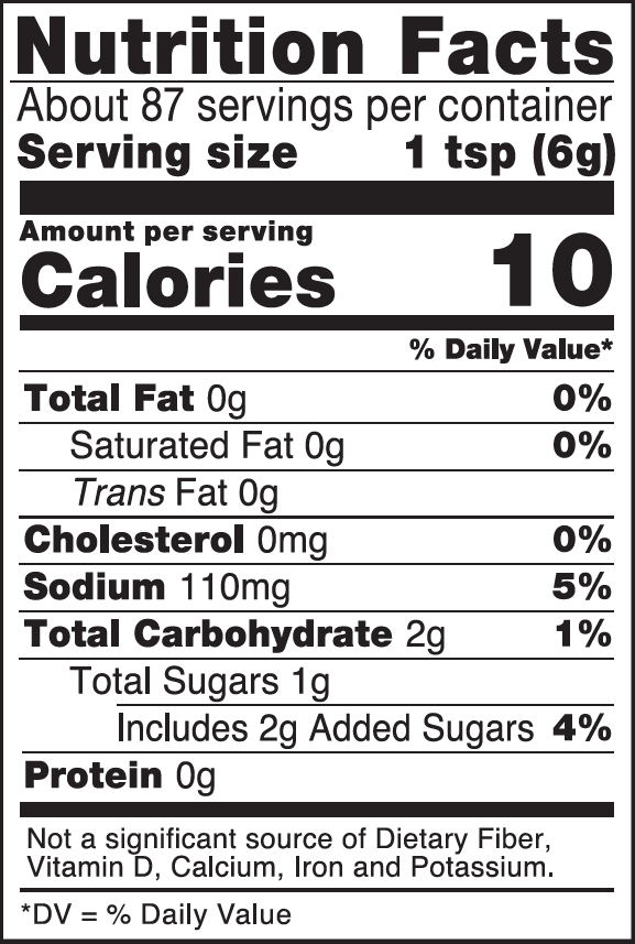 Smoky BBQ Flavored Sriracha Sauce Nutrition Facts