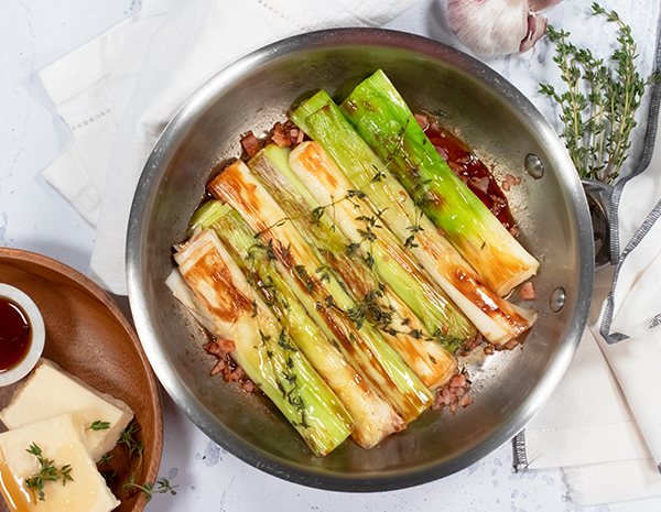 Soy braised leek  bacon
