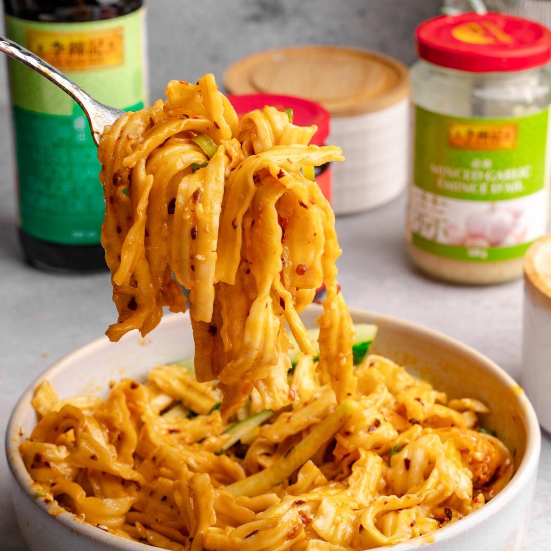 A soy garlic noodles recipe made with Lee Kum Kee sauces.