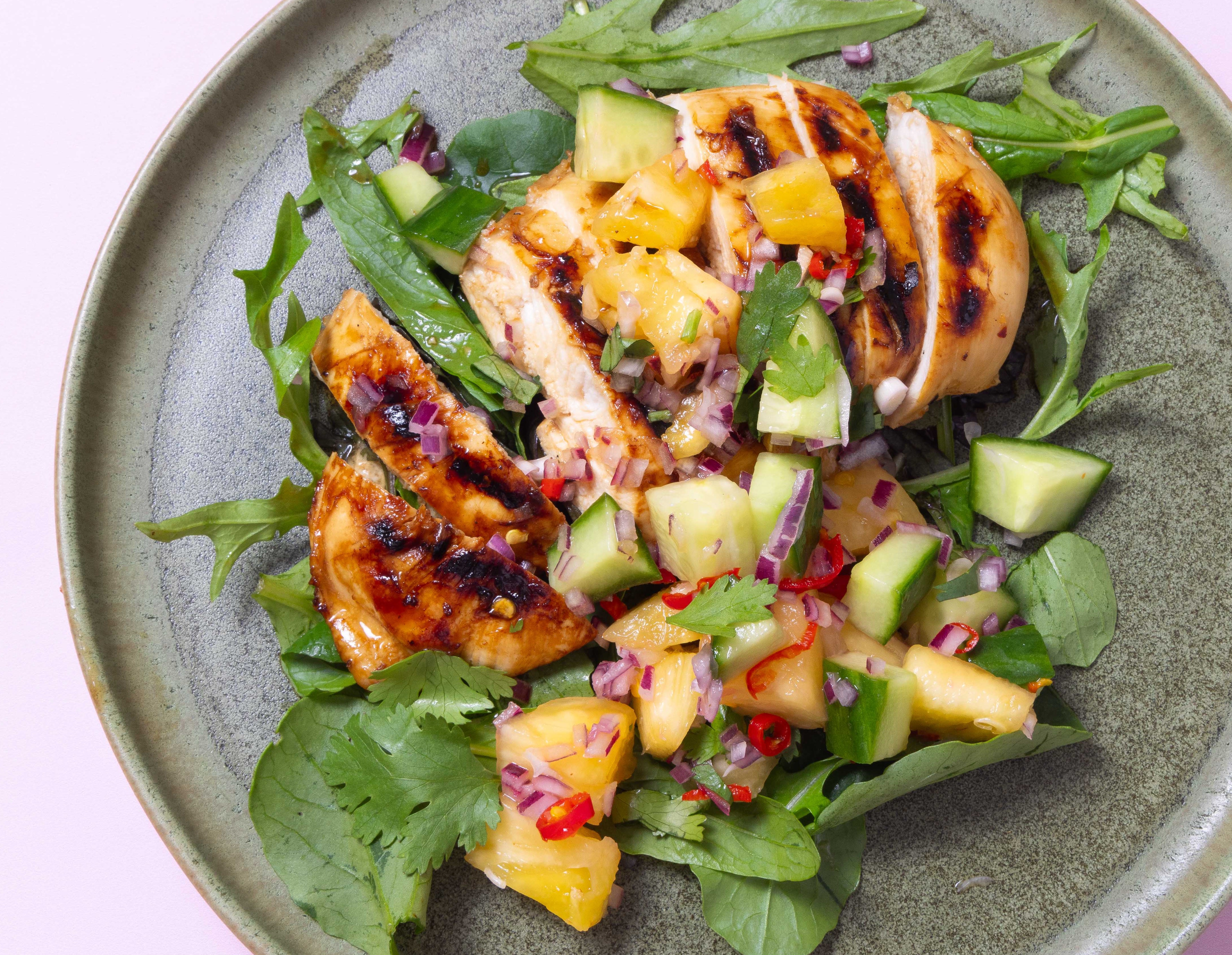 Soy Ginger Marinated Grilled Chicken with Pineapple Cucumber Salsa 600x465