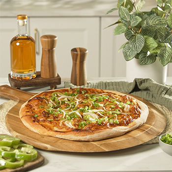 A bourbon chicken recipe served on pizza.