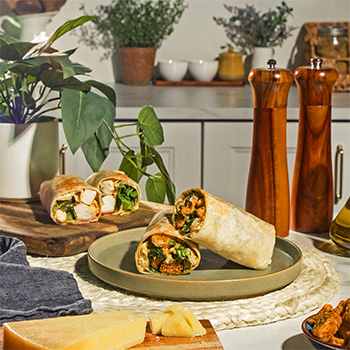 A Chicken Caesar wrap recipe made with Hoisin and Sriracha Mayo.