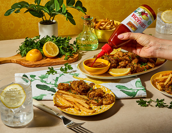 A spicy calamari recipe made with yuzu sriracha.